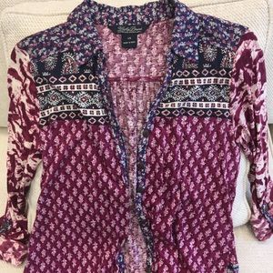 Lucky Brand Patterned Button Up Top, Size XS